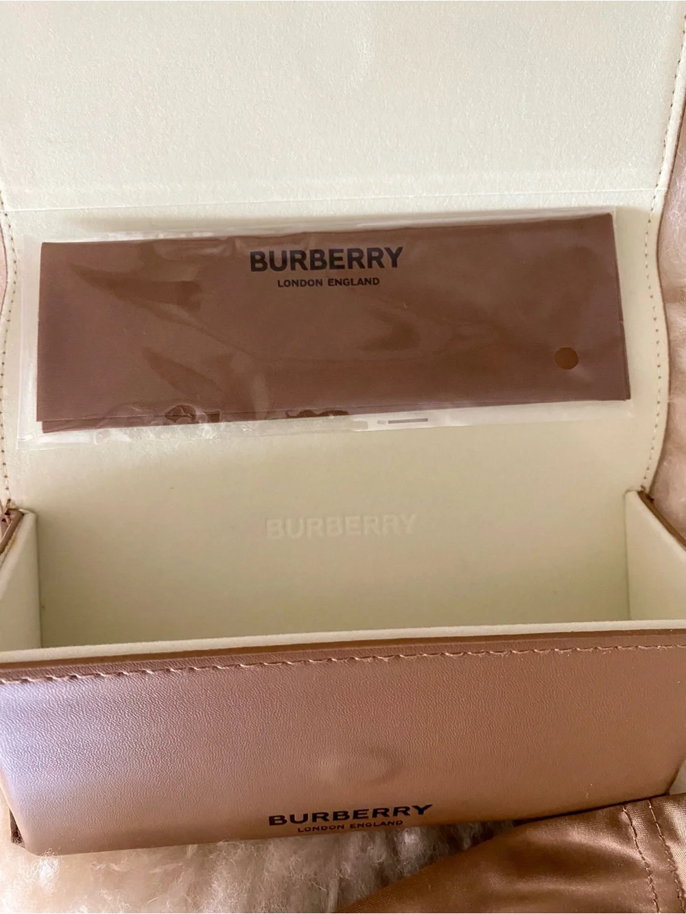 Burberry Tan glasses sunglasses case with Logo
